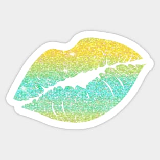 Bright Teal Yellow Ombre Faux Glitter Lips Sticker